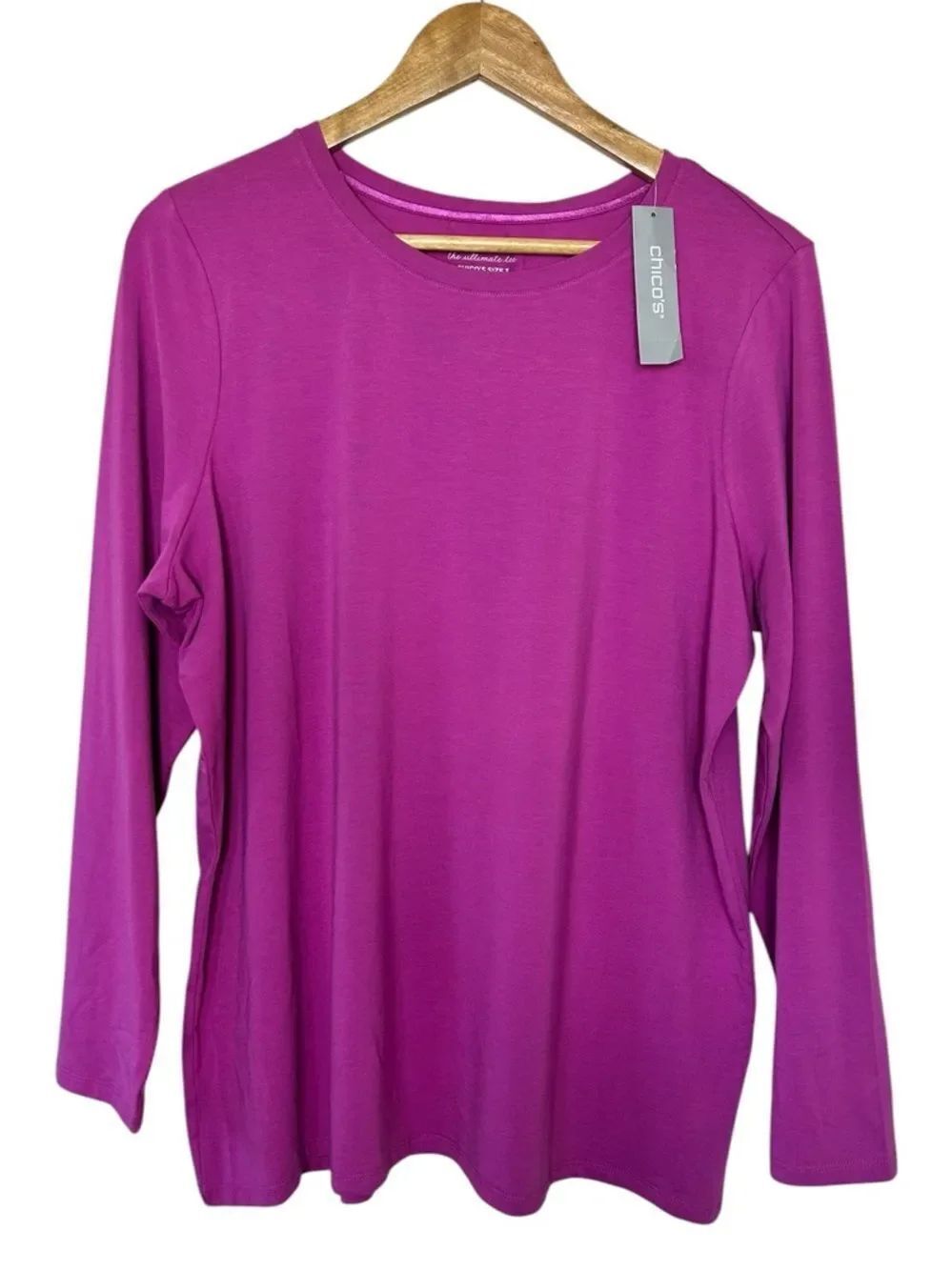 NWT Chico'sโultimate Tee Long Sleeve Crewneck Top Magenta pink size xlarge